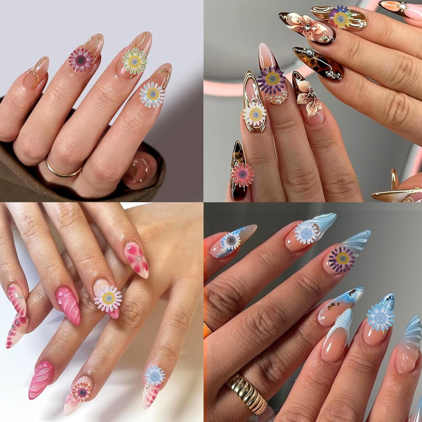 300Pcs 3D Flower Nail Art Charms Sequins Decals Colorful Mixed Daisy Design Slice Nail Flowers Ultra Wood Pulp Flakes Sequins 3