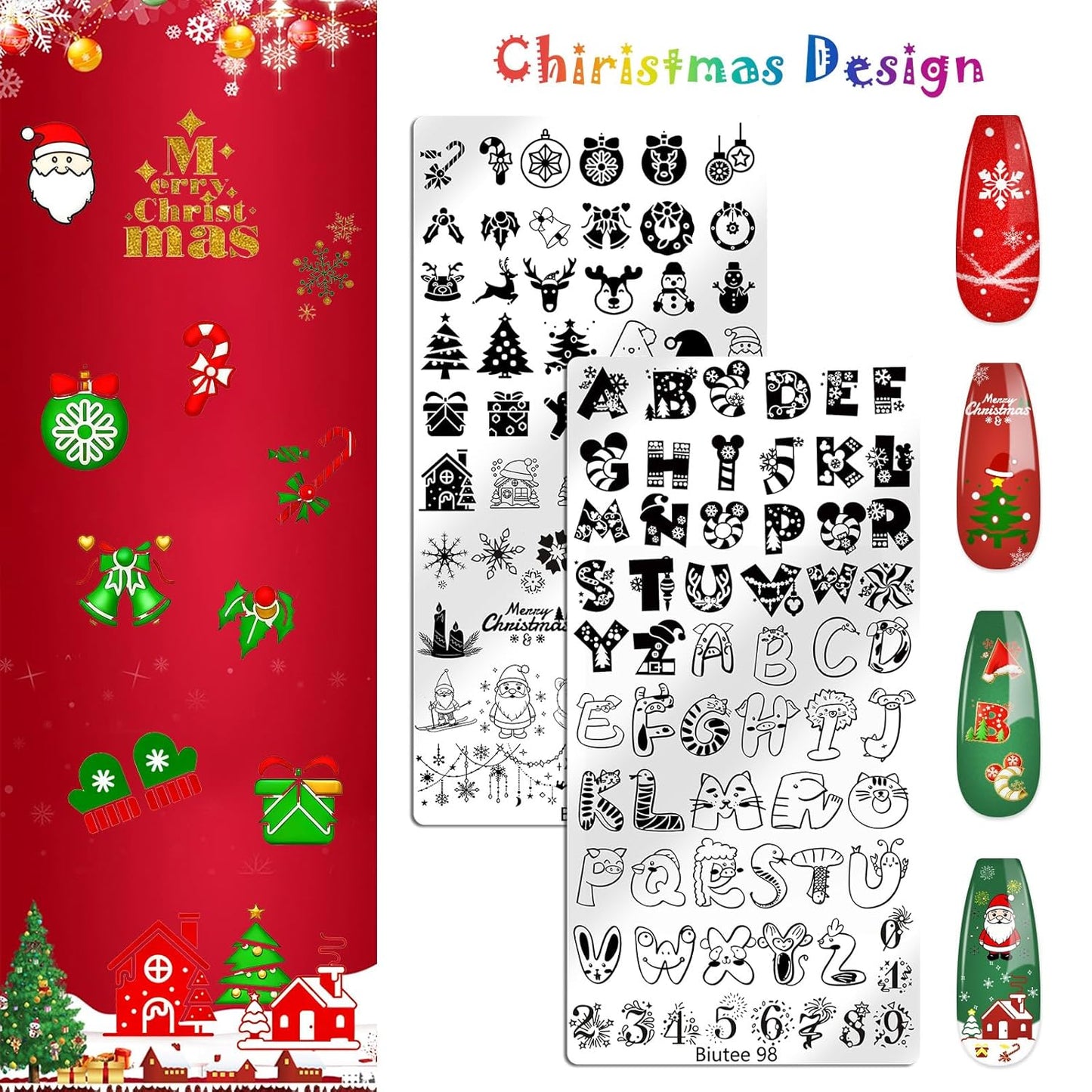 Biutee 10PCS Nail Art Stamping Plates Set Nail Stamper Kit with Nail Stamper Scraper and Storage Bag, Nail Stamp Plate Halloween Christmas Butterfly Starry Sky Flower Design Nail Stamping Kit