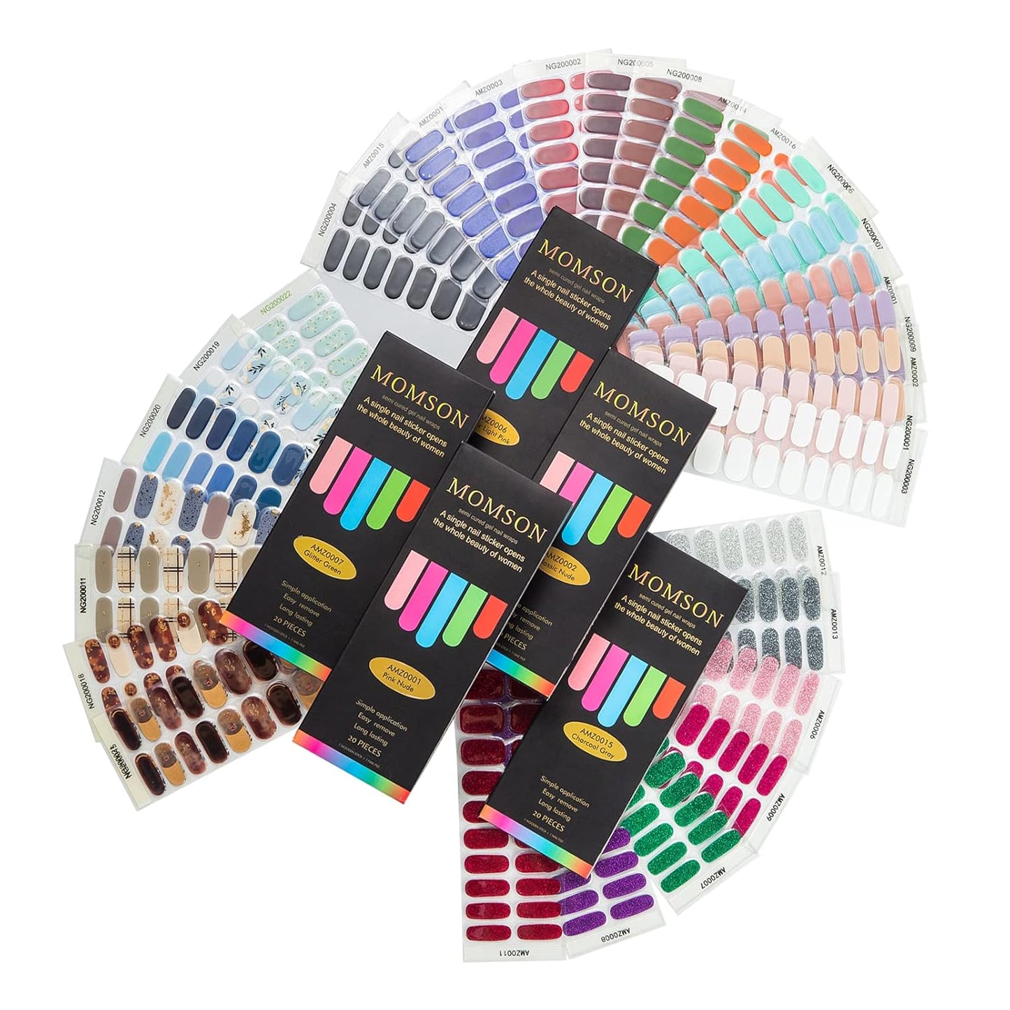 MOMSON Semi Cured Gel Nail Strips - 20 Real Gel Nail Polish Stickers/Full Nail Wraps - Art Manicure Kits for DIY at Home, Salon-Quality, Easy to Apply & Remove (Rose)