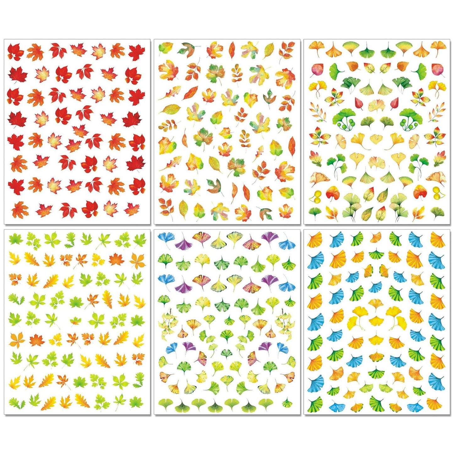 Fall Nail Art Stickers, Thanksgiving Day Laser Glitter Nail Decals, 3D Self-Adhesive Maple Ginkgo for DIY Nail Supplies Decoration(6 Sheets)