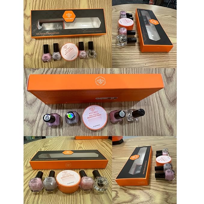 modelones Nail Polish Set with 42 Pcs Remover Pad with Top and Base Coat, 3 Colors Nude Grey Glazed Pearl Pink Iridescent Mini Quick Dry Nail Polish Kit DIY Home Salon Nail Art Gift for Women Girls