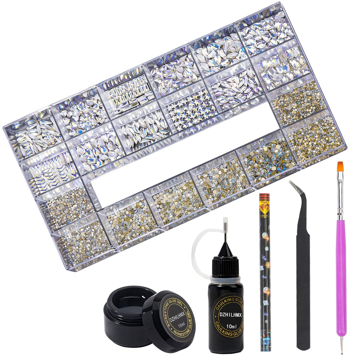 HNUIX Nail Rhinestones - 4550pcs Crystal Blue Moonlight, Multiple Shape Gems, Flatback Rhinestones, with Kit and Glue Gel, for Nail Art