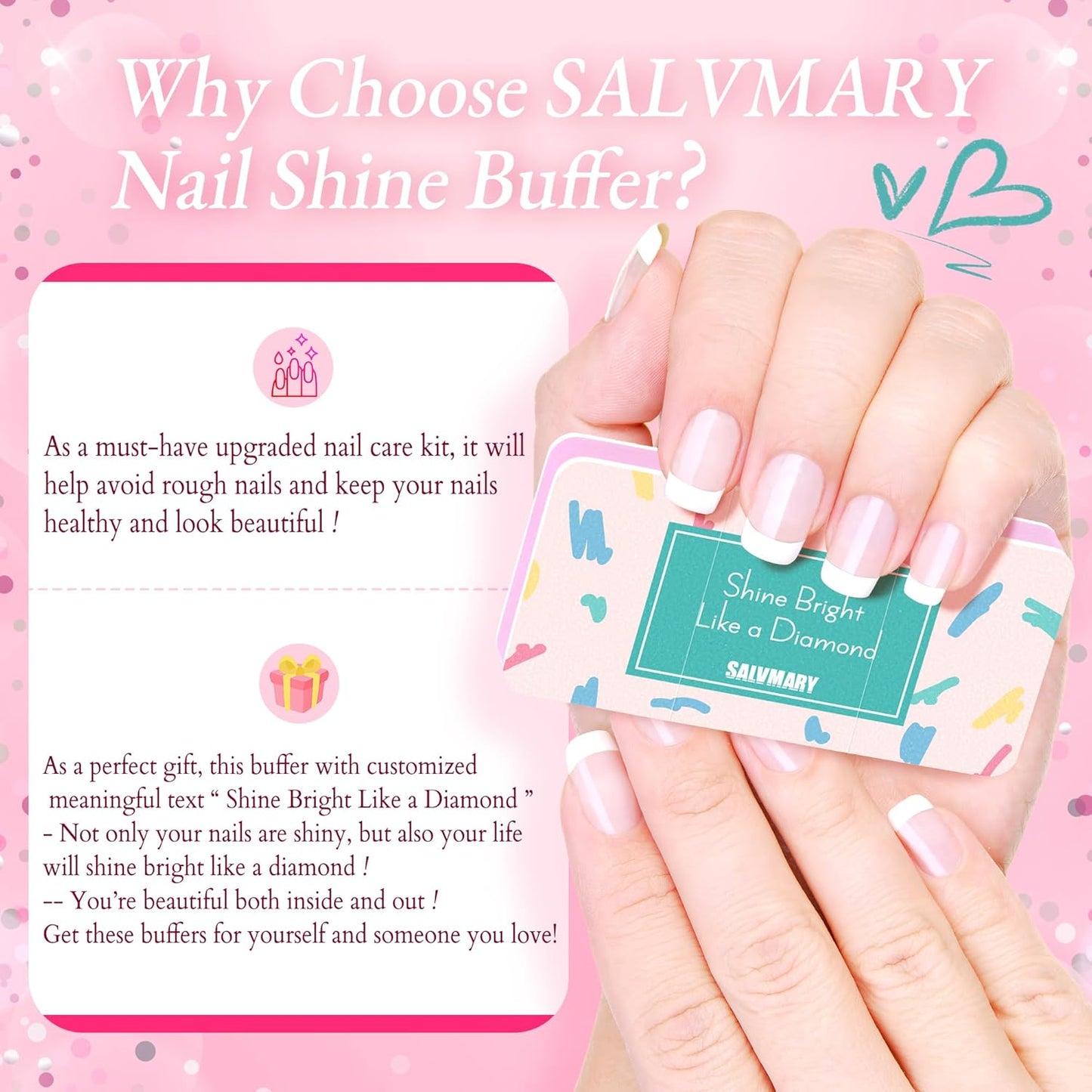 Nail Shiny Buffer Block Gifts for Women - Pink Nail Shine Buffing Blocks Files with 2 Way Smoother & Polisher for Natural Nails, Nail Care Gift Set Party Favors