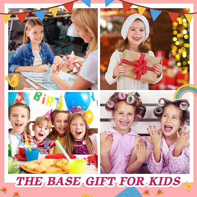 wakaniya Kids Nail Polish - Mini Nail Polish Set for Girls 12 Rainbow Colors with Nail Stickers, Water Based Natural Safe Non Toxic Peel Off