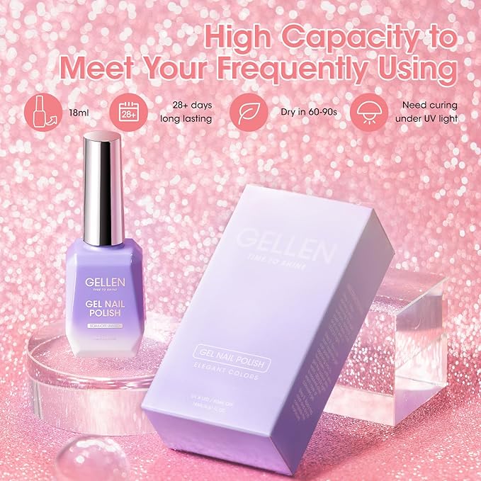 Gellen Baby Pink Gel Nail Polish, 18ml 1092 Glitter Pink Nail Gel Polish U V Light Cure Soak Off Gel for Spring Summer Dating