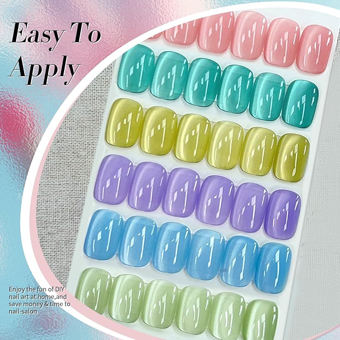 Born Pretty Magnetic Gel Nail Polish Pastel Water Light Cat Magnetic Eye Gel Jelly Glass Crystal Nail Polish Glitter Shimmer Auroras Magnetic Gel Nail Art Manicure Kit 6PCS