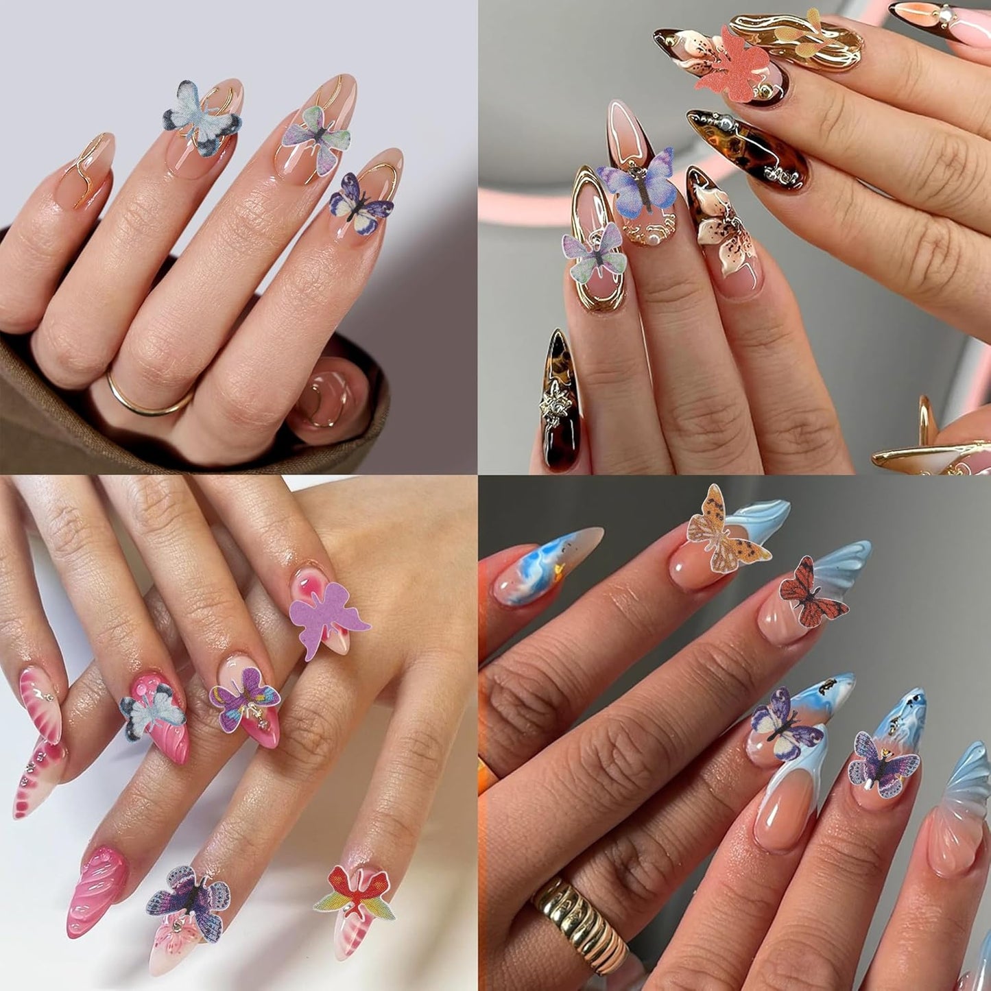300Pcs 3D Flower Nail Art Charms Sequins Decals Colorful Mixed Butterfly Design Slice Nail Flowers Ultra Wood Pulp Flakes Sequins 2