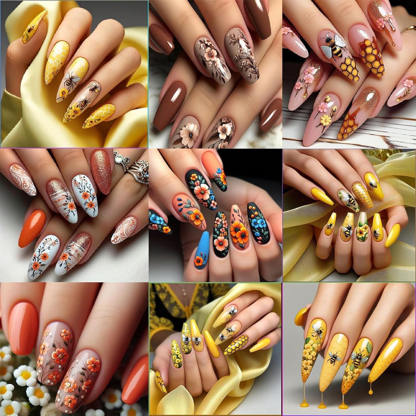 8 Sheets Multi Styles Sunflower Nail Art Stickers Summer Floral Self-Adhesive Yellow Orange Sun Flowers Butterfly Bees Decals Nail Sticker for Women Girls Manicure Tips Decoration