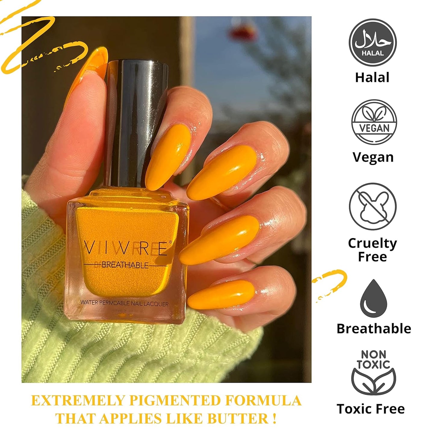 VIVRE Cosmetics Nail Polish - Quick Dry, Shiny, Halal for Girls, Vegan, Non-Toxic for Women, Long Lasting, Certified Breathable and Water Permeable - Butter Drizzle