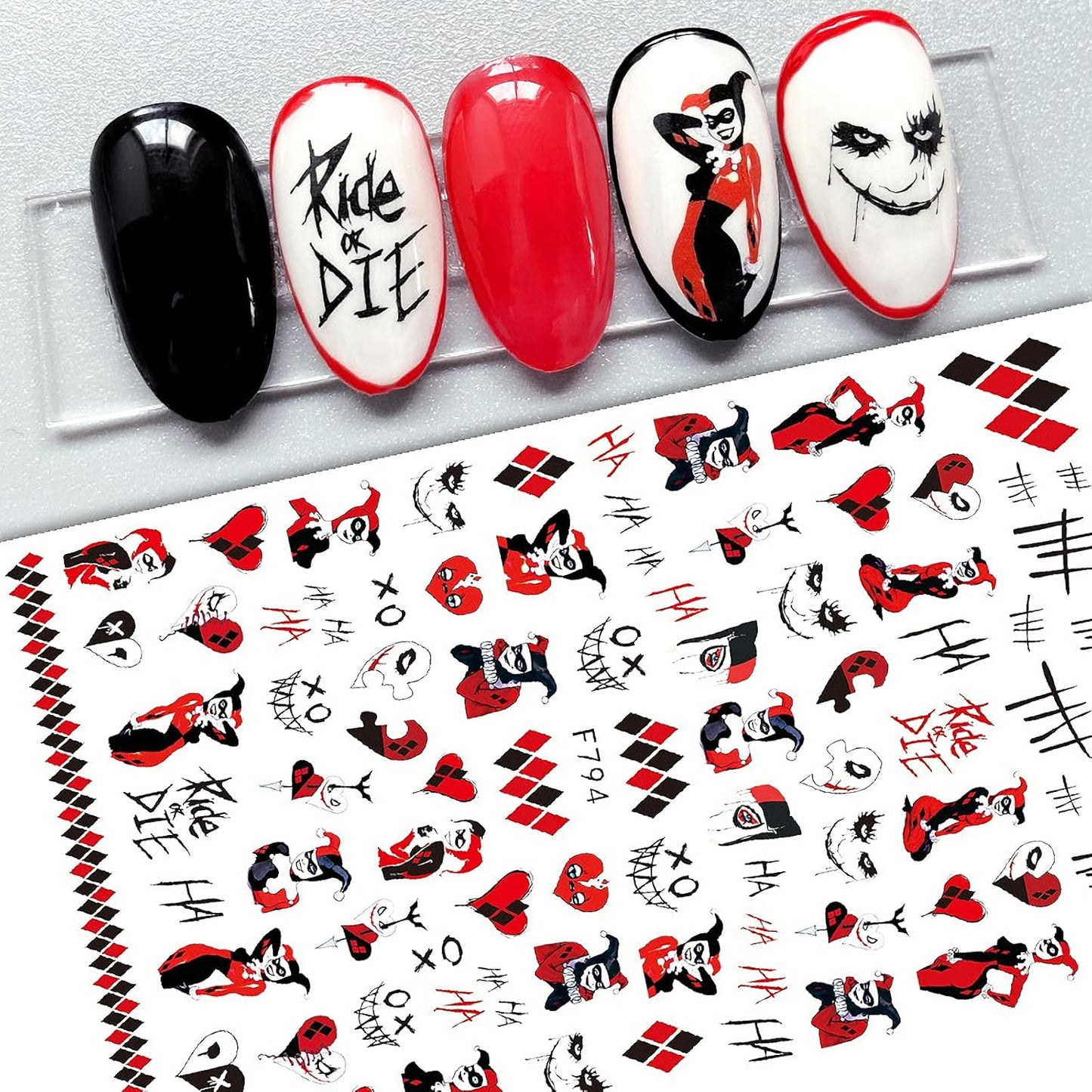 TOFD Blood Nail Art Stickers Halloween Sticker Decals, Self Adhesive 3D Supplies Scar Clown Snake Eye Heart Designs for Women Girls Acrylic Nails, 4 Count (Pack of 1)