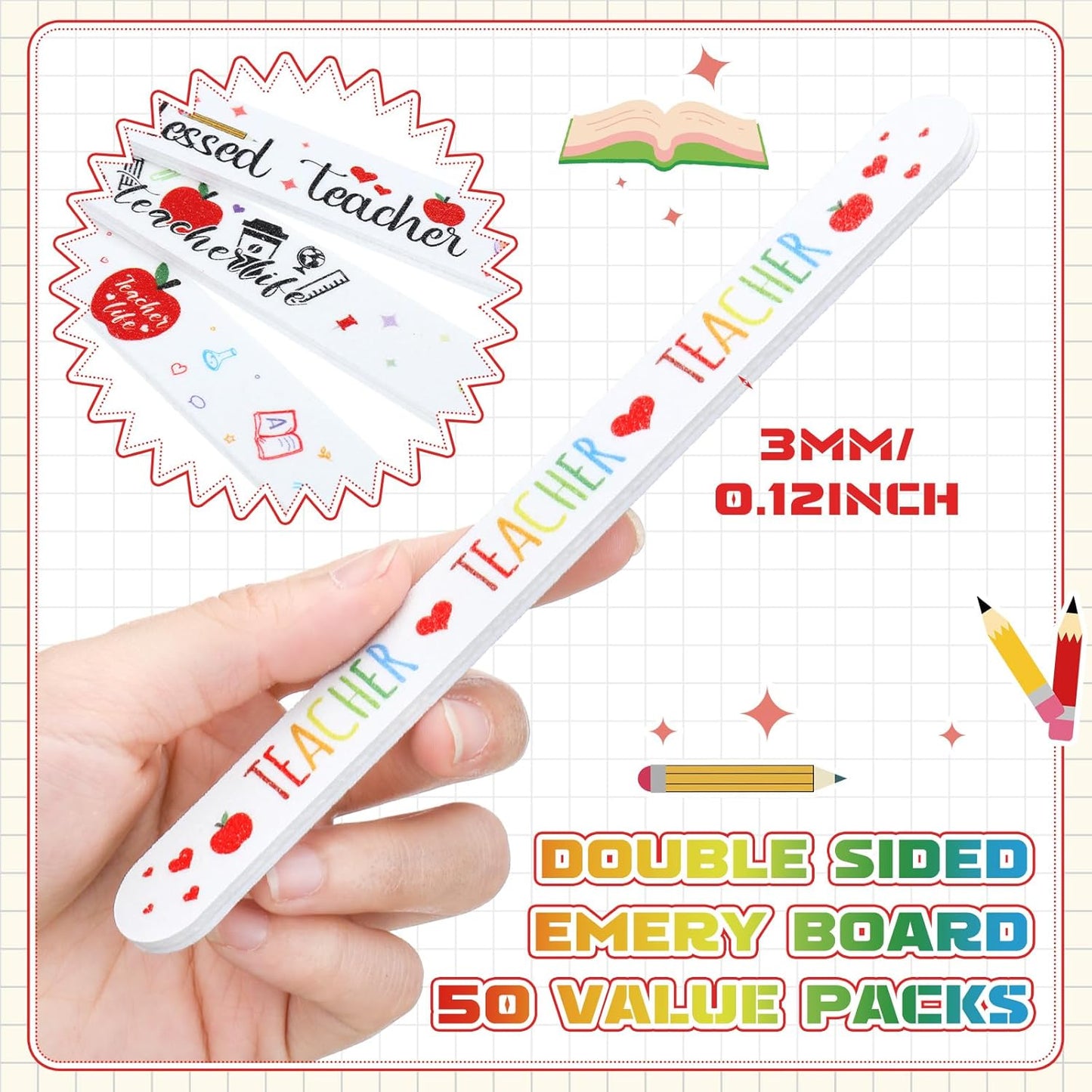 50 Pack Teacher Appreciation Gifts Bulk Christmas Stocking Stuffer Teacher Thank You Nail Files Emery Boards Small Spa Party Favors Employee Appreciation Gifts for Staff Team Coworkers