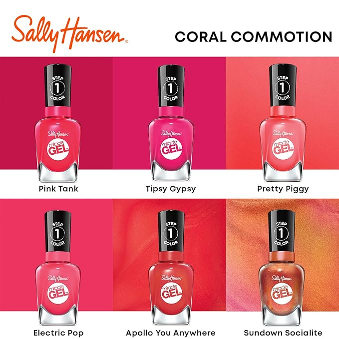 Sally Hansen Miracle Gel Salon Quality Nail Polish | Gel-Like Formula, Two-Step System, No UV Light Needed, Long Lasting | Opaque, Shimmery | 382 Sundown Socialite | Brown Orange Nail Color