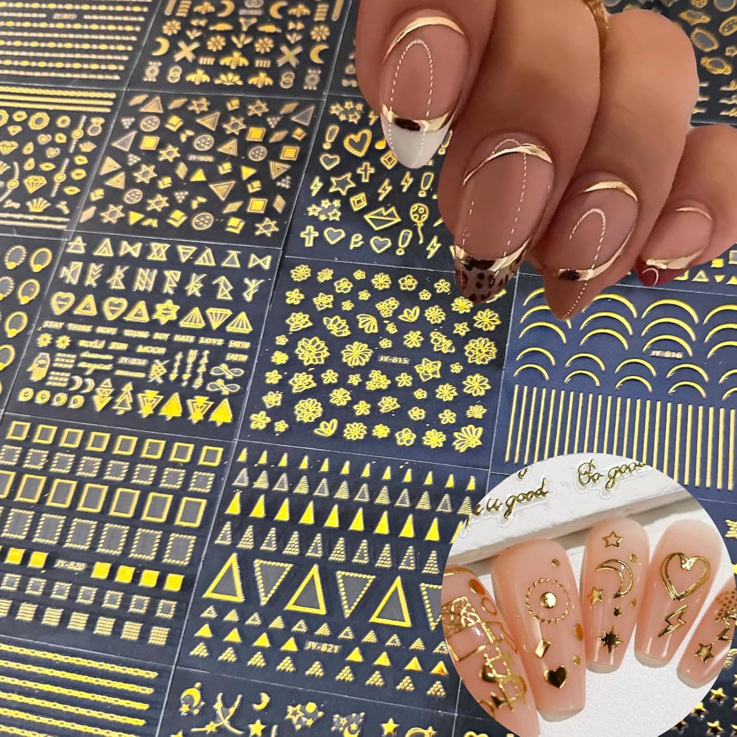 Gold Nail Charms Nail Art Kit with 30 Sheets Gold Nail Stickers 3D Star Moon Nail Charms Self-Adhesive Nail Decals Gold Nail Art Tools Kit Nail Supplies for Women Nails Manicure Nail Art Decoration