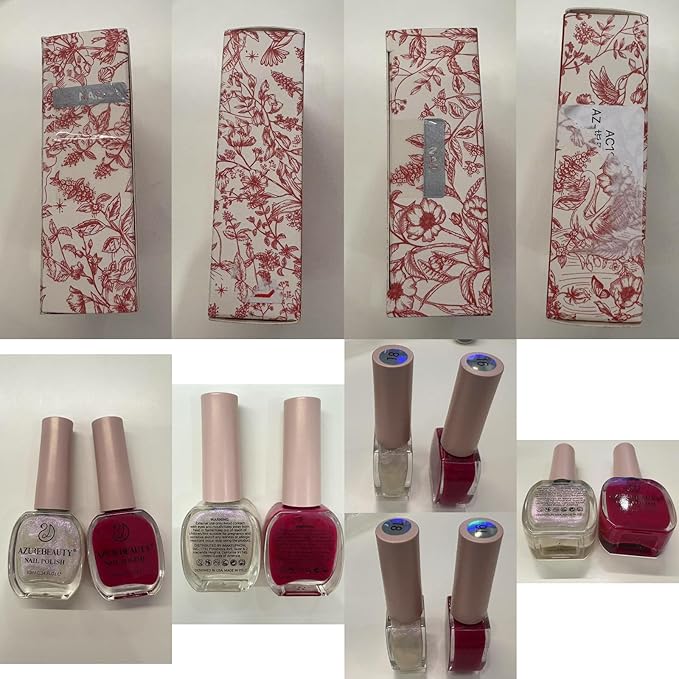 AZUREBEAUTY Pearl White Nail Polish Quick Dry Pearl white Hot Pink 2 Colors Nail Lacquer Natural Infinite Shine Strengthening Treatment Kit DIY Salon Home Women Gifts 2Pcs 0.34oz