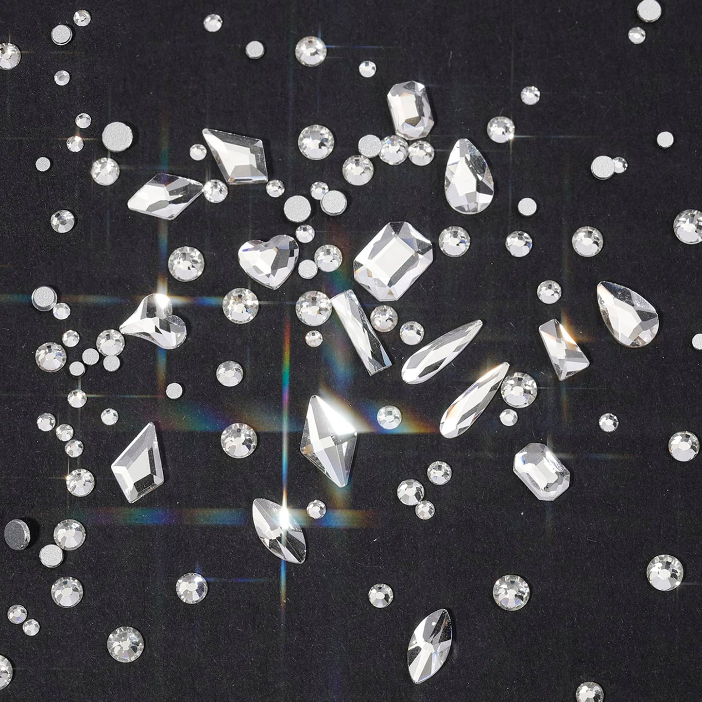 HNUIX Nail Rhinestones - 4550pcs Crystal Transparent, Multiple Shape Gems, Flatback Rhinestones, with Kit and Glue Gel, for Nail Art