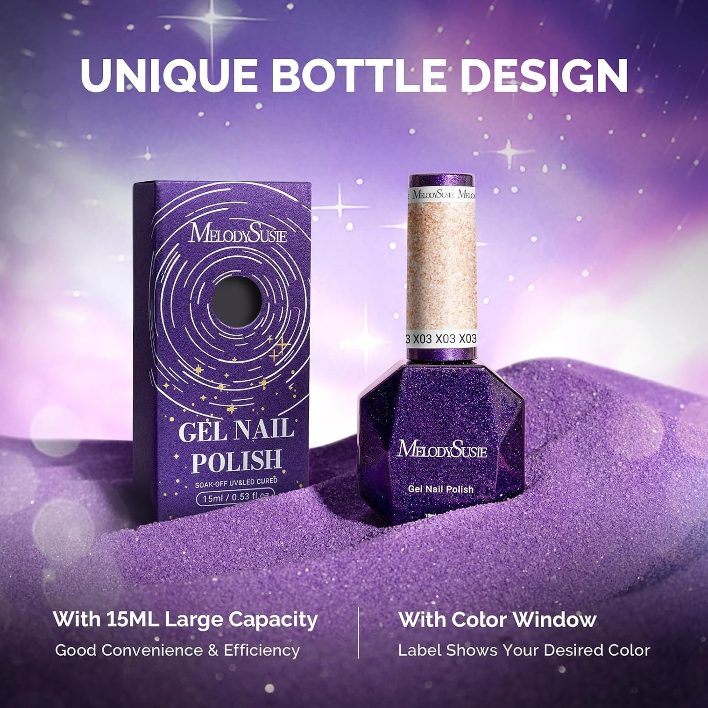 MelodySusie Galaliver Glitter Gel Nail Polish, 15ML Sparkly Shimmer Gel Polish Soak Off UV LED Cured Long Lasting Gift for Women DIY Nail Design Nail Art Manicure Nude Pink X03