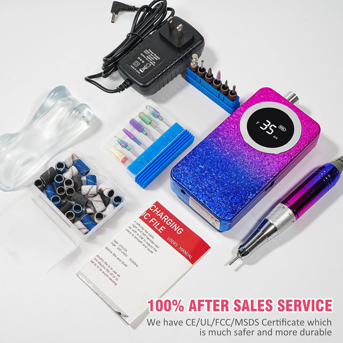 Portable 35000RPM Nail Drill Machine Gradient Color Electric Nail File with TFT Display Rechargeable Efile Professional Nail Drills for Gel Nails for Manicure Pedicure