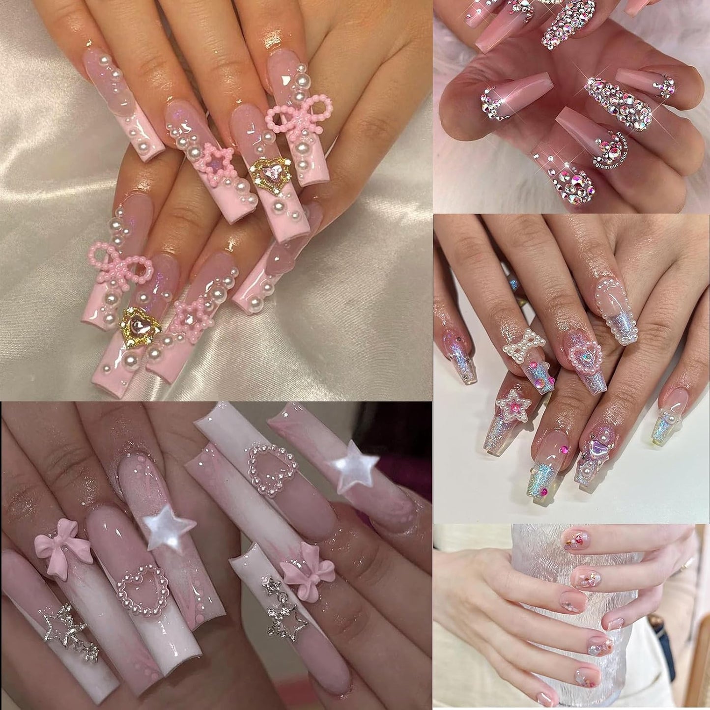 3D Nail Charms and Gems Set, Color Candy Bow Star Heat Nail Art Charms,Flatback AB Gems+Gold Bow Nail Studs+Gravel Diamond,Mixed Nail Rhinestones Manicure Kit Nail Art DIY Decoration with Pickup Tools