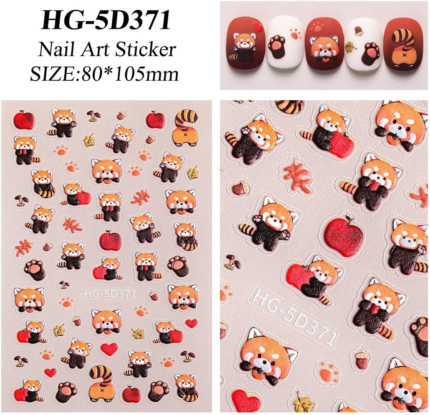 Cute Style Japanese Inspired Embossed Cute Dogs Adorable Cats Tanuki DIY Nail Stickers - Everyday Nail Art Decorations A Set of 4 Sheets