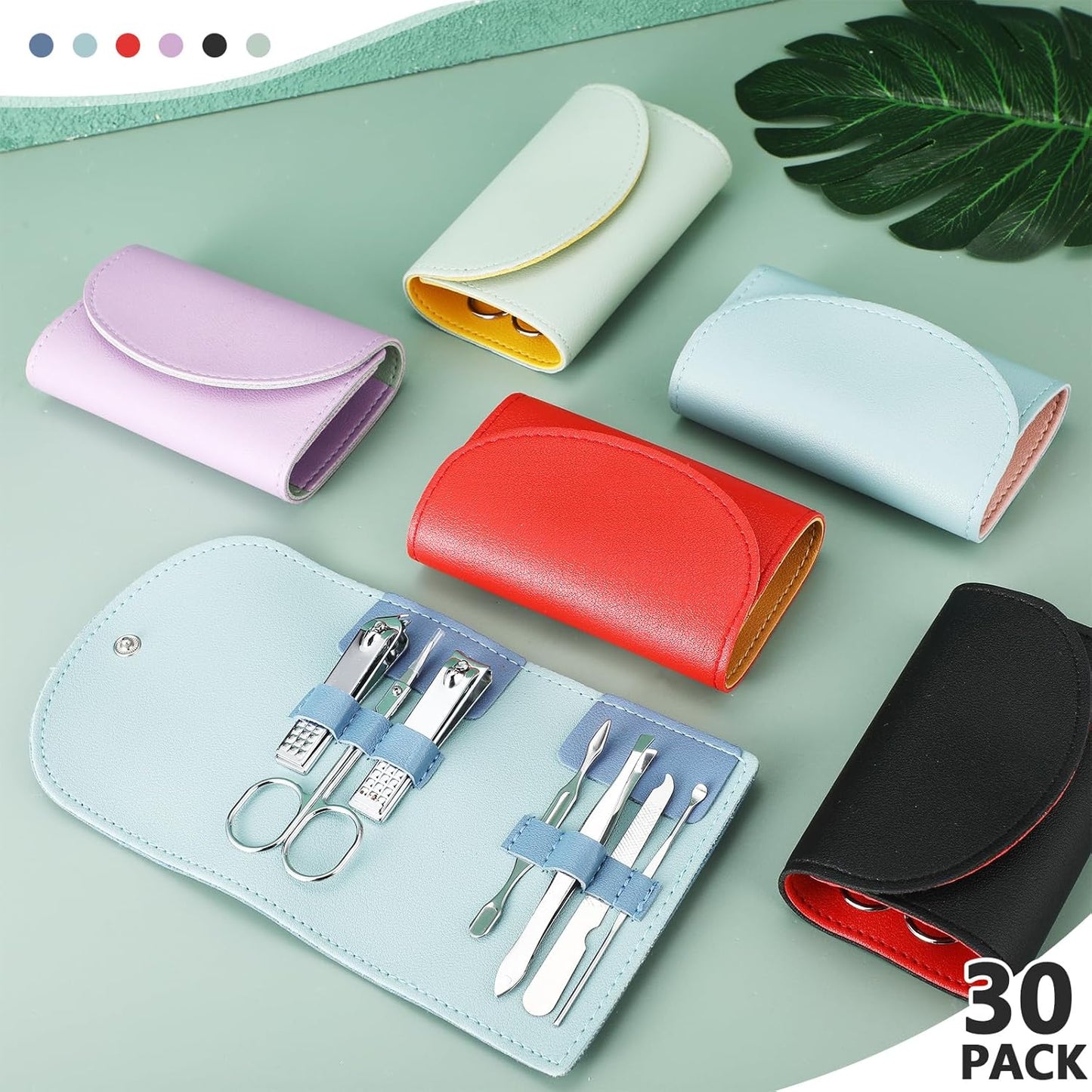 30 Set Manicure Kit Bulk Nail Clippers Kit 7 in 1 Mini Nail Clippers Stainless Steel Professional Nail Care Pedicure Kit with Travel Bag Grooming Kit for Valentine Women Men Home(Bright Color,Classic)