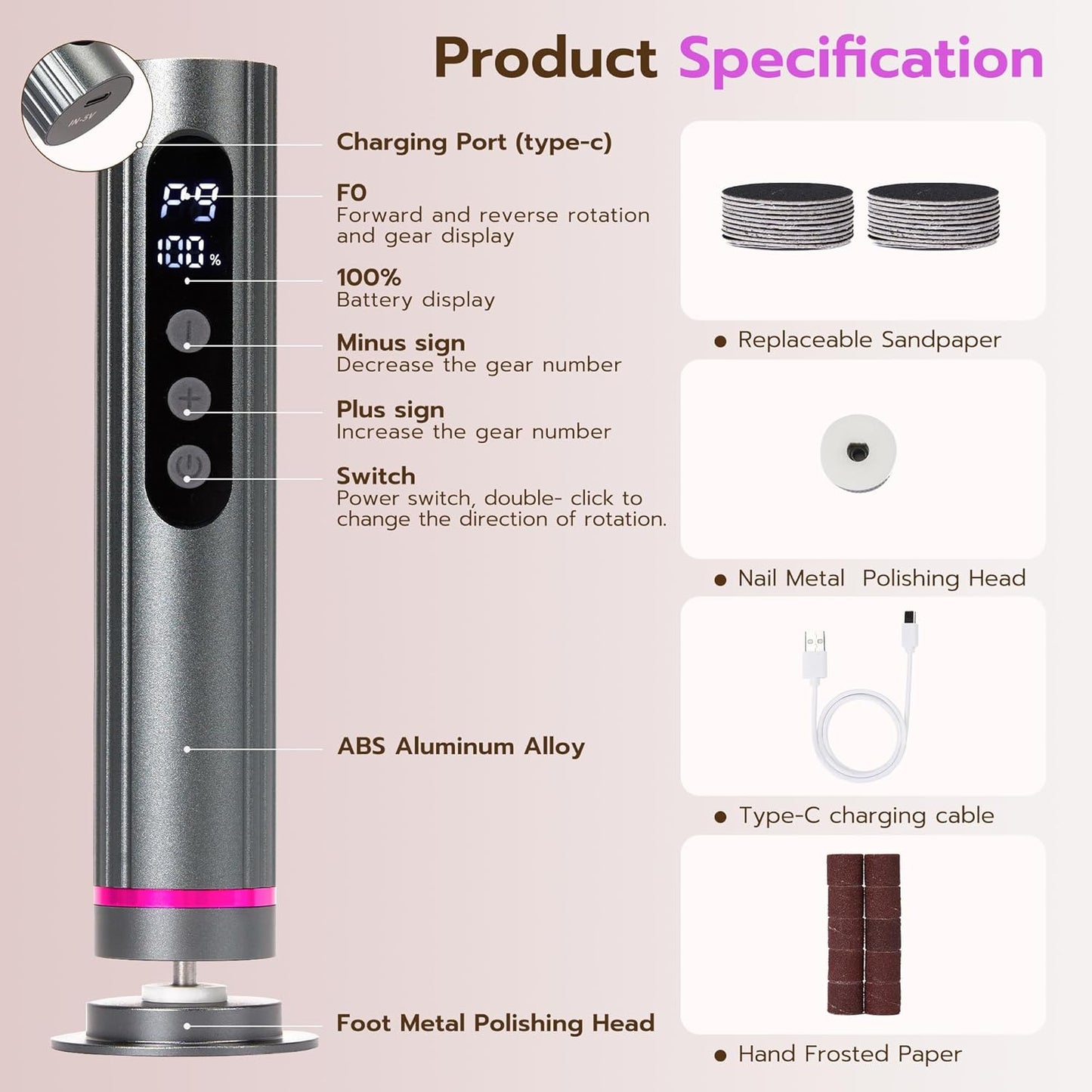 Electric Foot Callus Remover, Adjustable Speed Rechargeable Foot Sander Pedicure Tools for Feet Dead Skin with Sandpaper Disk and Nail Drill Bits,Equipped with Digital Display(Dark Gray)