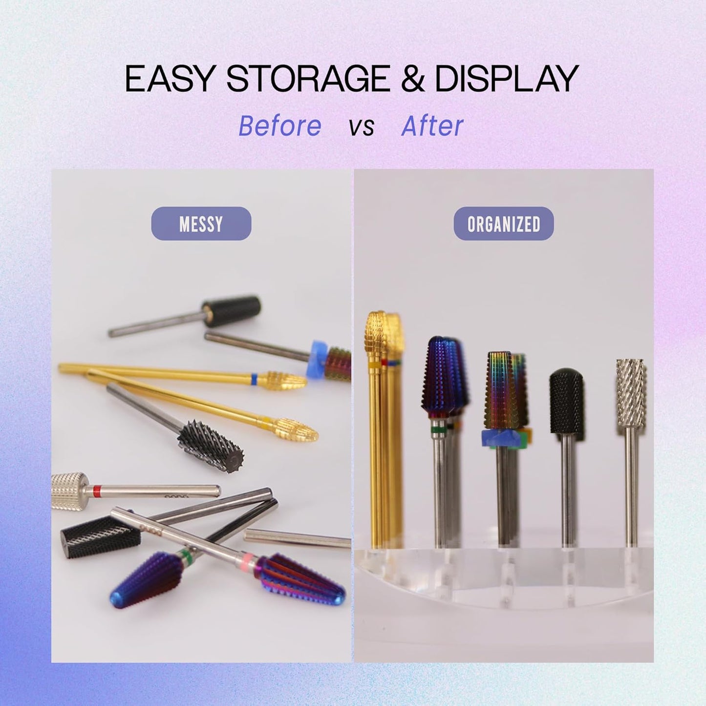 PANA Round Transparent Acrylic Nail Drill Bit Holder Display Organizer Stand - Carbide Bit Storage Mount For Manicure Tools Nail Salon - 24 Holes Clear (Drill Bits Not Included)