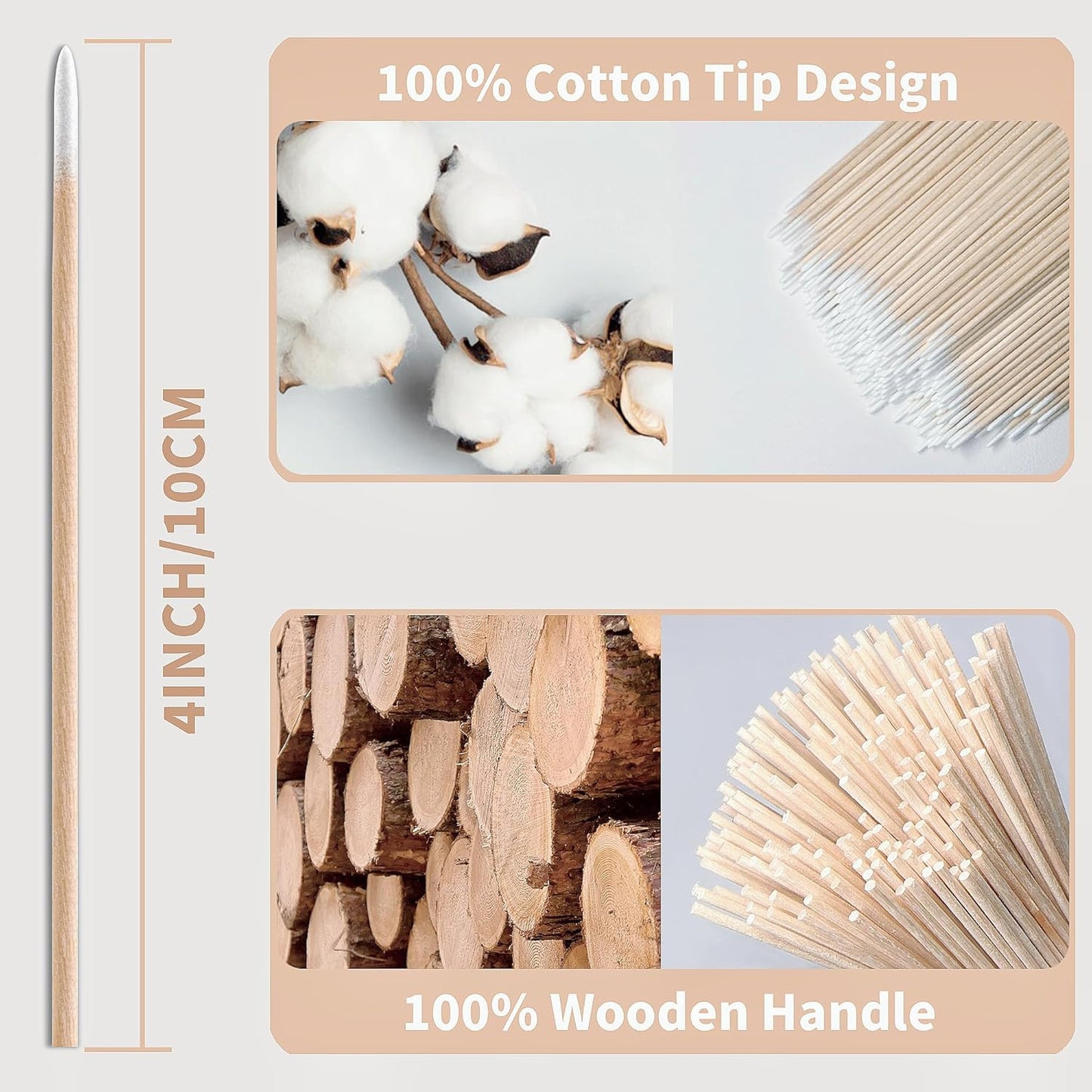 600PCS Pointed Cotton Swabs -4 Inch Wood Handle Pointed Tip Head Precision Microblading Cotton Swabs for Eyebrow Eyelash Extensions, Makeup, Nail Clean, Tattoo Permanent Supplies,