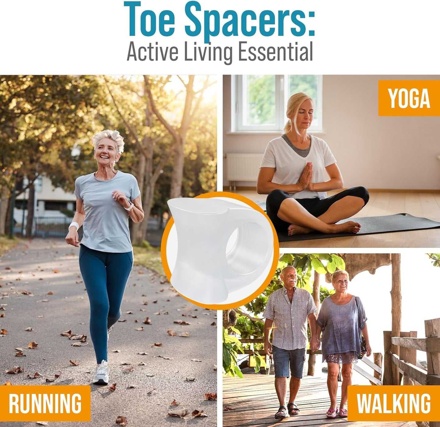 5 STARS UNITED Big Toe Spacers for Men & Women โ 4 Gel Separators for Overlapping & Curled Toes, Bunions, Alignment - Diabetic Foot Care, Silicone Spreader, Corrector & Straightener, Clear