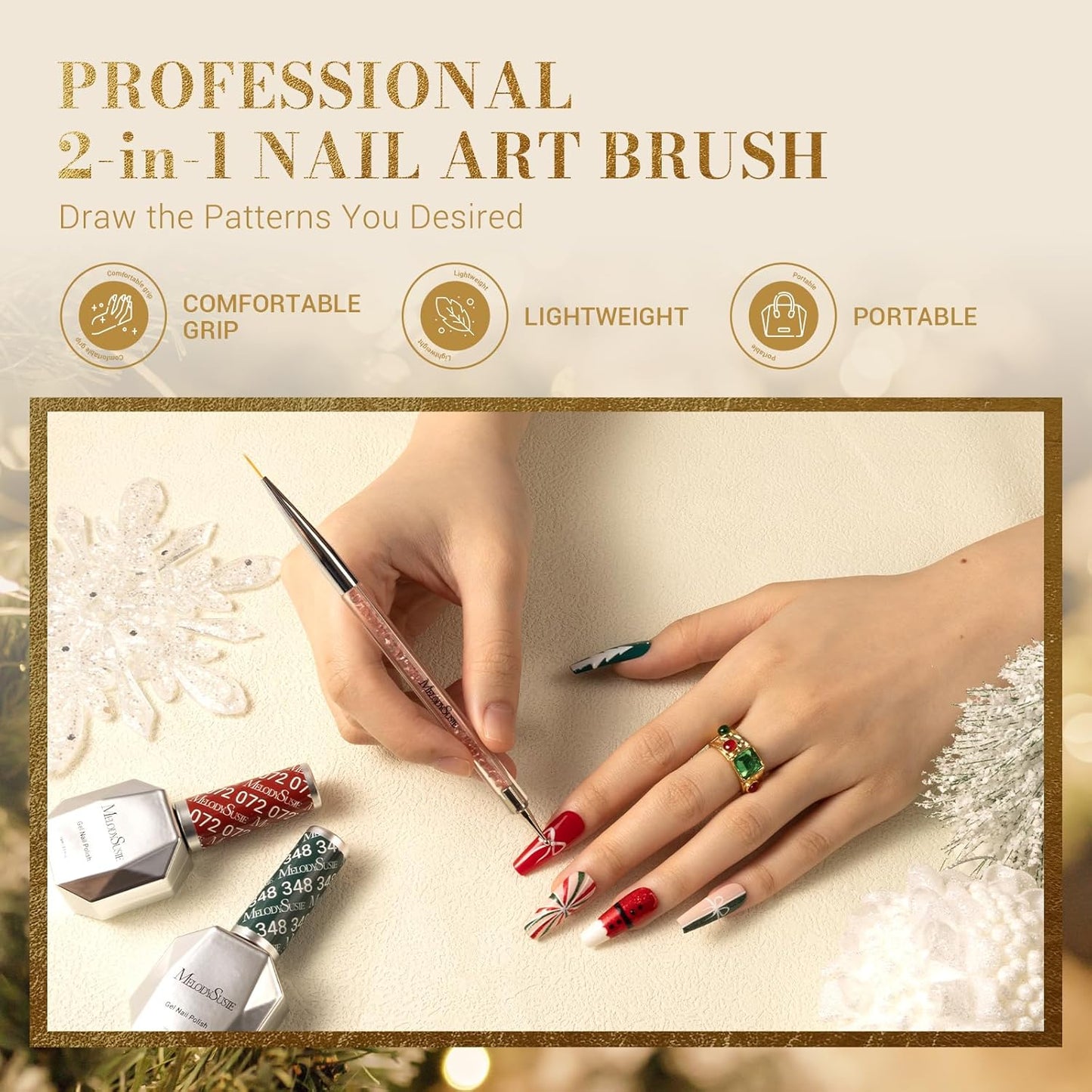 MelodySusie 15ML Christmas Gel Nail Polish Set: Christmas 4 Colors Green and Red Gel Polish Nails Soak Off UV LED Gold Silver Gel Polish Gifts for Women Girls Nail Art Manicure Salon DIY Nail Design