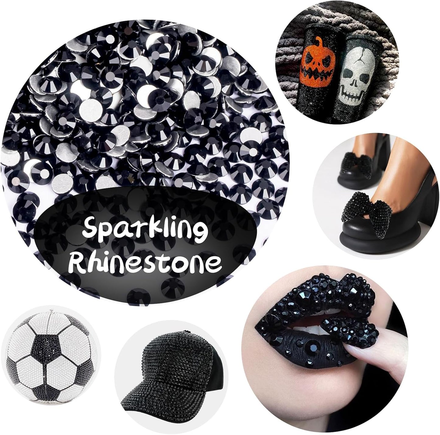 10000PCS Black Rhinestones Bulk, Flat Back Crystal Glass Stone Round Gems,SS10, 2.7-2.9mm