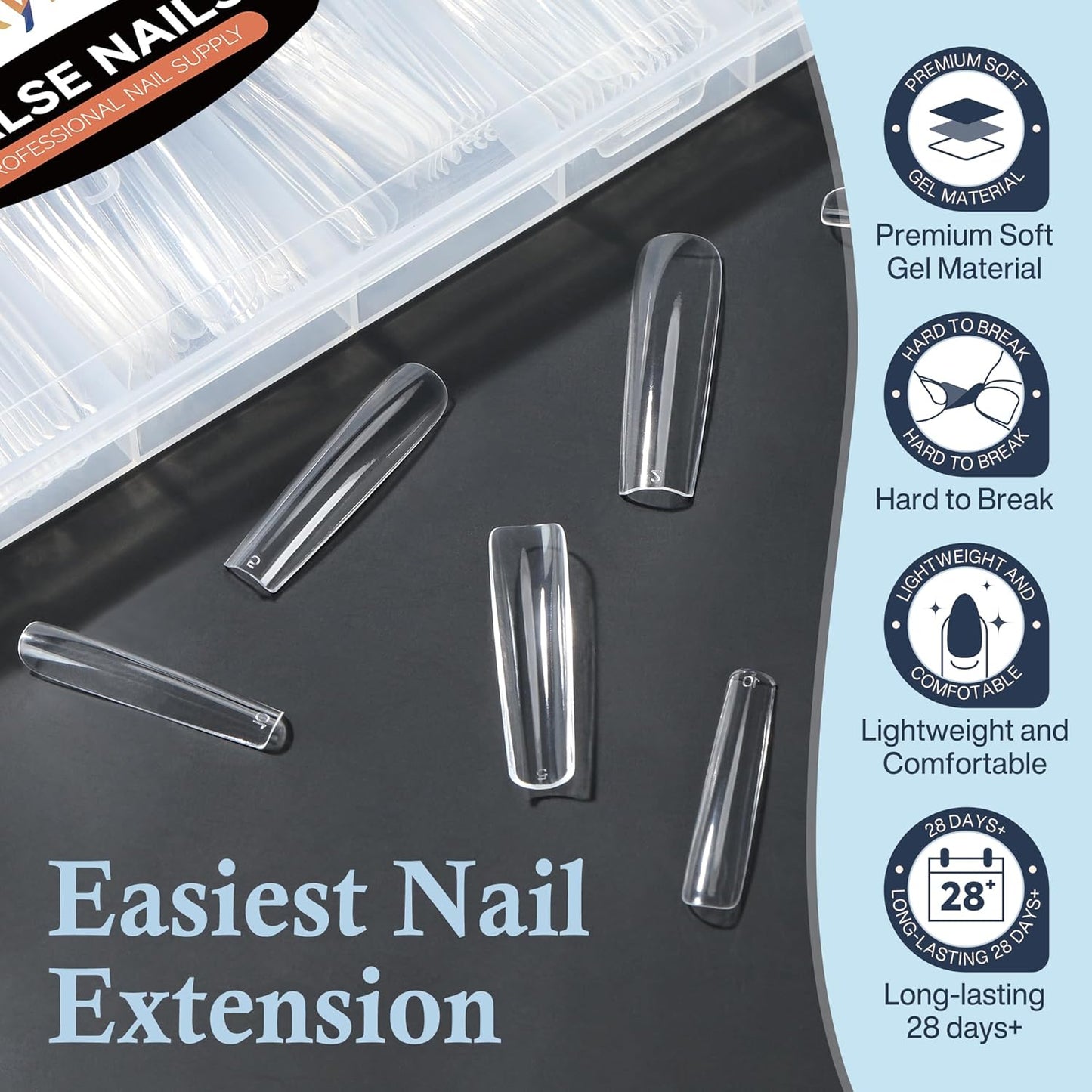 Extra Long Square Nail Tips, XXL 120Pcs 12 Sizes No C Curve Clear Acrylic Nails Straight Tapered Square Press on False Nail Tips for Nail Extension Nail Art Salon Home DIY