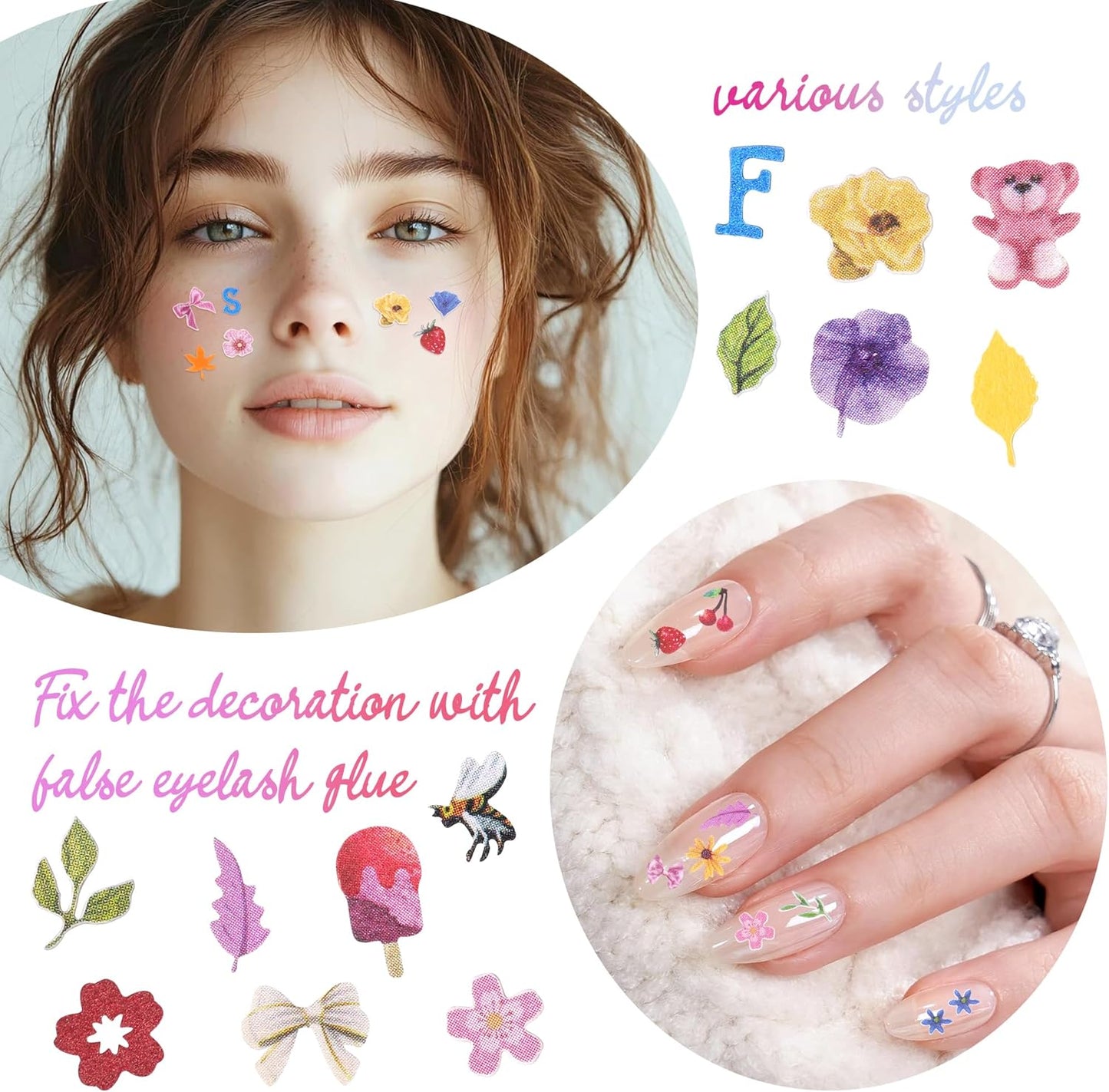 Mixed Colors Nail Flowers, 300pcs 3D Flower Nail Art Sequins Decals Mixed Leaves Design Slice Nail Flowers Ultra Wood Pulp Flakes Sequins 4