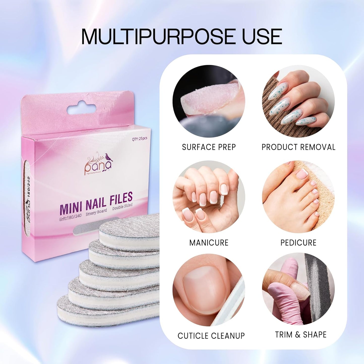 25PCS Mini Size PANA Professional Double Sided Nail Files - Zebra, 180/180 Grit - Emery Board Nail Buffering File Manicure Pedicure Nail Polisher Washable