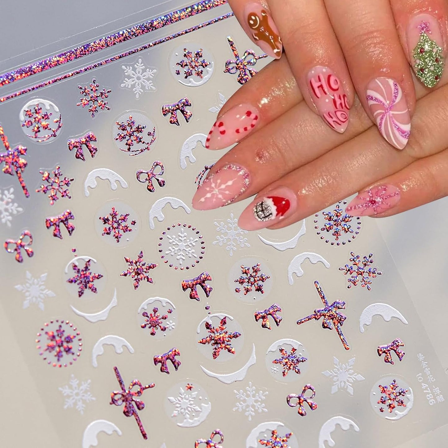 JMEOWIO 3D Embossed Christmas Glitter Snowflake Nail Art Stickers Decals Self-Adhesive 5D Nail Supplies Nail Art Design Decoration Accessories 1 Sheets