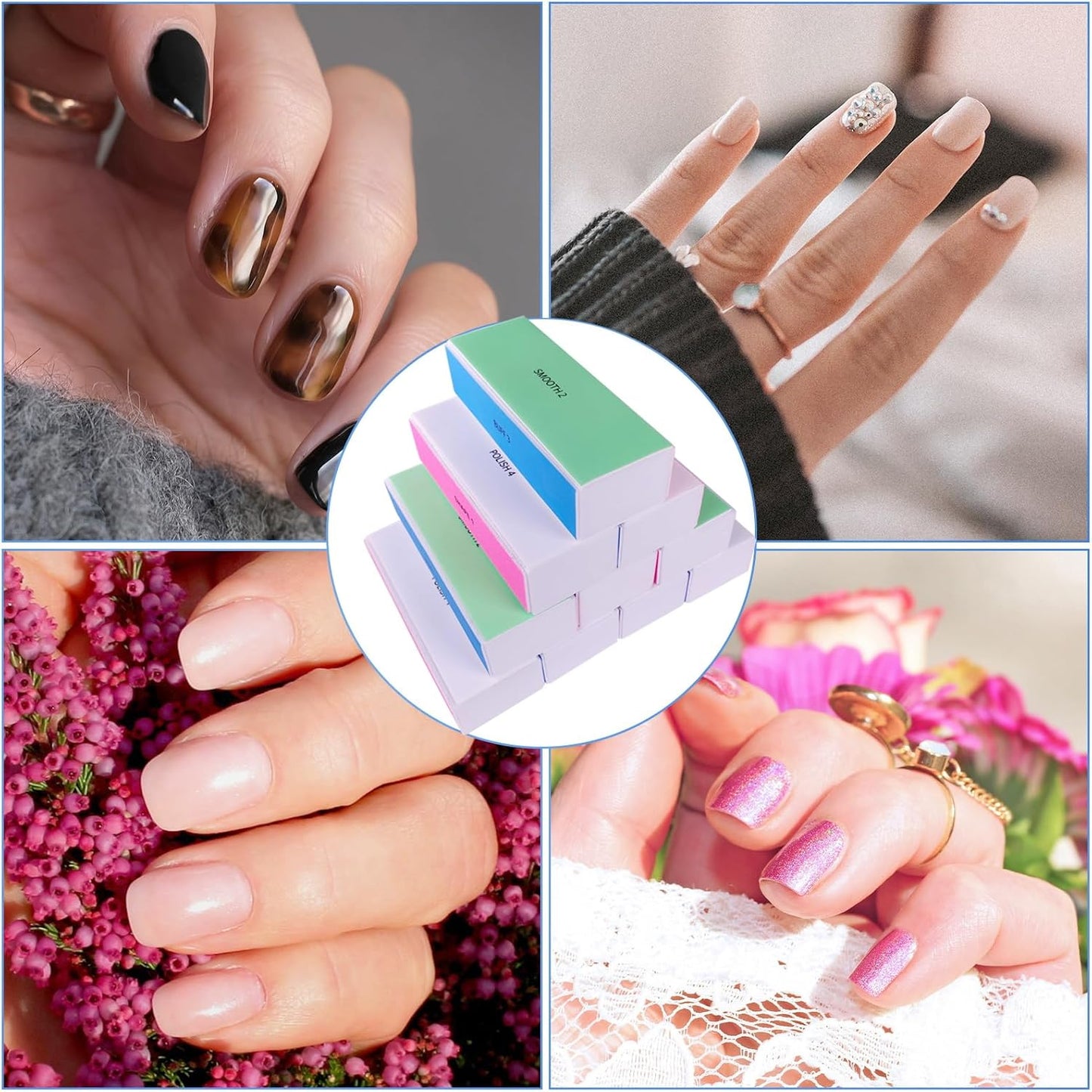 4 Way Nail Buffer Block (10 Pcs), Nail Shine Buffers Blocks Files for Natural and Acrylic Nails Smoother Buffing Block Polisher Fingernail File Buffer 120/240/600/3000 Grit for Buffing Shinning