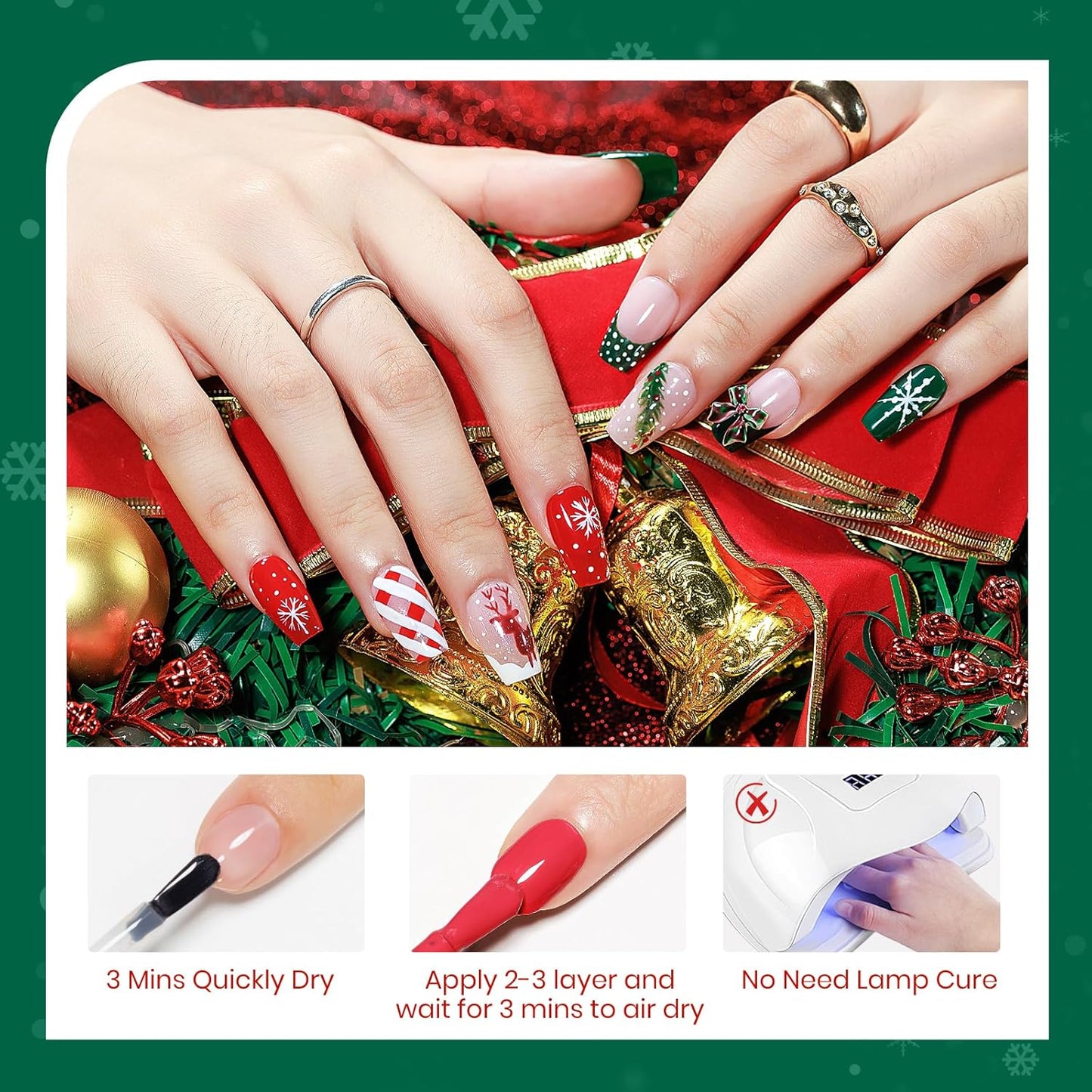 Christmas Nail Polish Set, 6 Colors Red Green Gold Silver Mini Nail polish Non Gel, Quick Dry Fast Drying Fingernail Lacquer for Women Girls Christmas Manicure Salon DIY Home