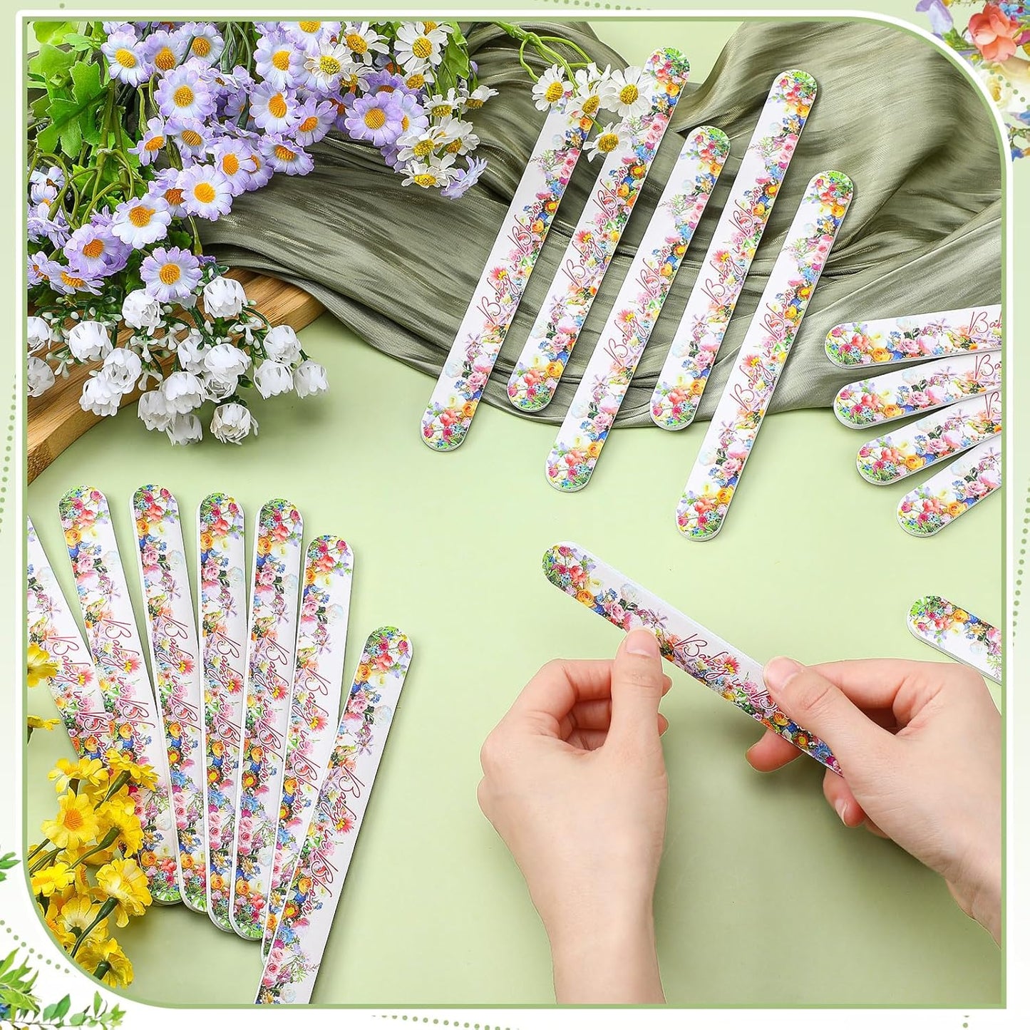 50 Pcs Baby in Bloom Baby Shower Favors Decorations Party Games Winners Prizes Gifts Bulk Floral Emery Board Nail File for Adults Guests Gender Reveal Favors Decorations Gift Bags Stuffers