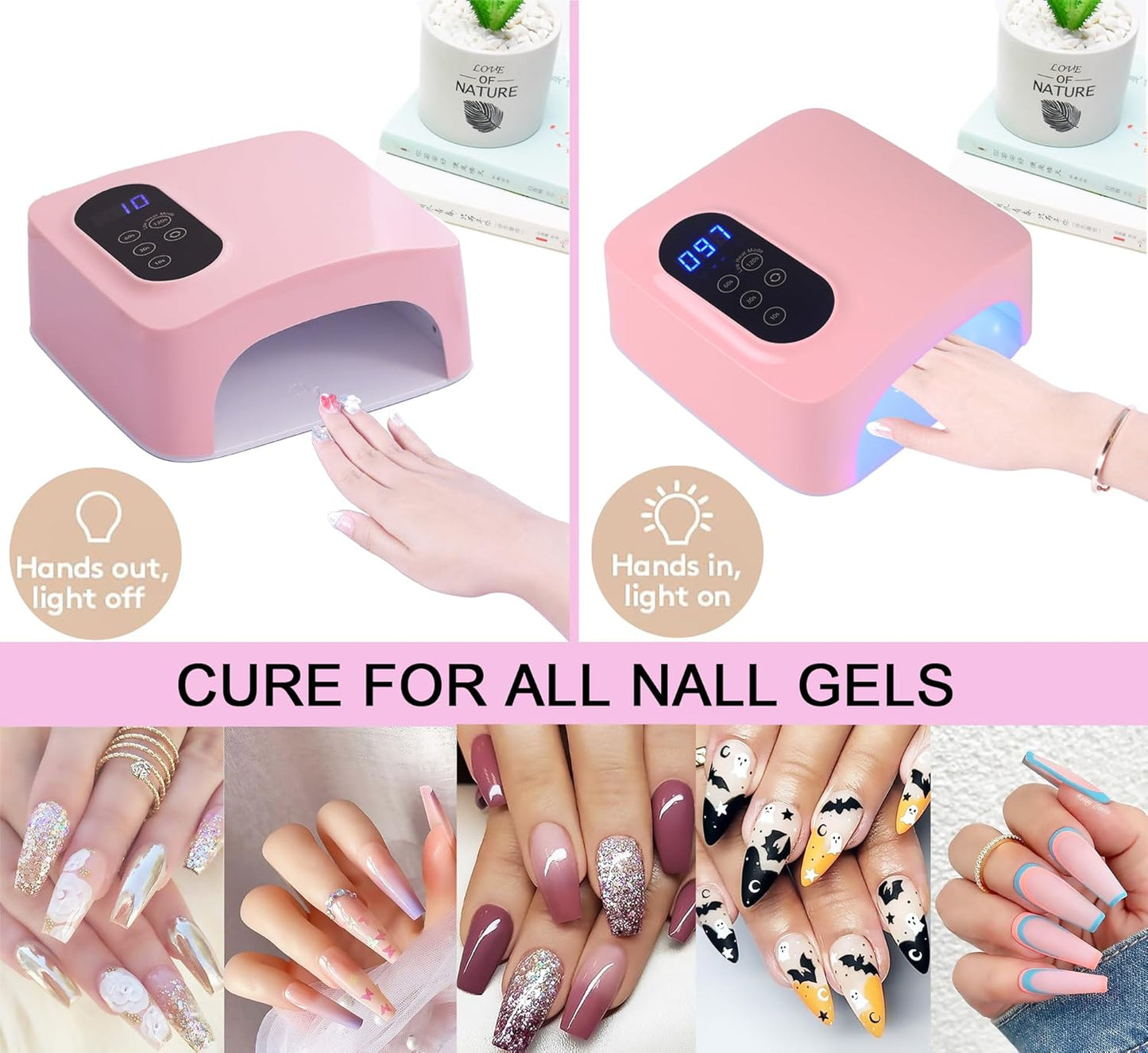 ๐๐ฉ๐ ๐ซ๐๐๐๐ 72W Cordless Led Nail Lamp, Rechargeable Nail Dryer, Portable Gel UV Led Nail Light with Metallic Reflector Base, Professional Gel Curing Lamp with 4 Timer Setting for Home and Salon