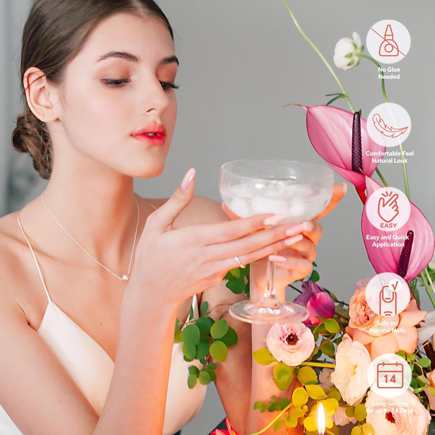 Semi Cured Gel Nail Strips-Salon Quality Semi-Cured Gel Press On Nails Stickers Natural Looking False Nails for Daily Use & Homemakers Long Lasting,Easy On & Off (Whisper Haze)