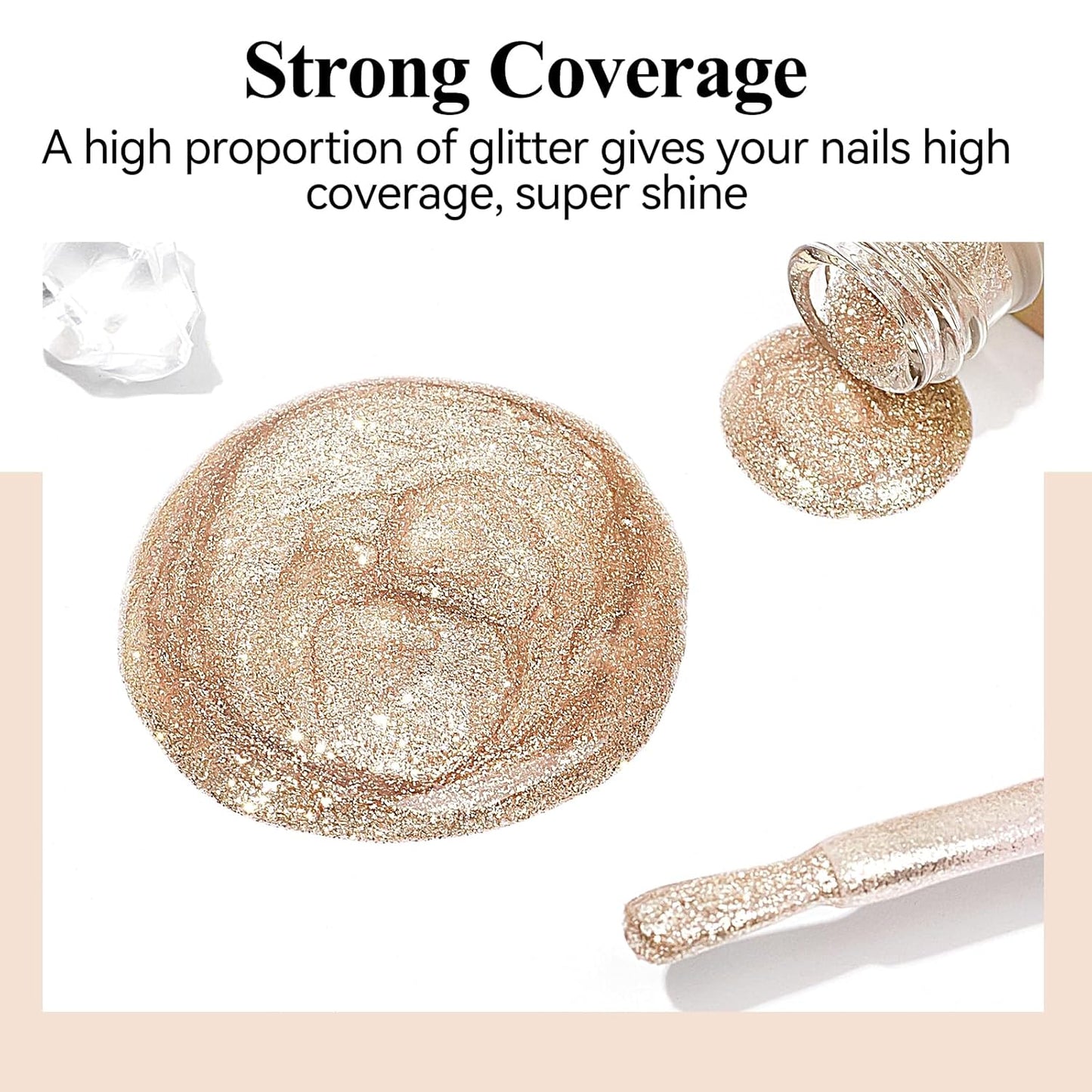 Glitter Nail Polish Quick Dry 12ML, Shimmer Champagne Gold Glitter Nail Polish Sparkly Shine nail polish Holographic Varnish Nail Lacquer Natural Nail Art for Beginner-1PC