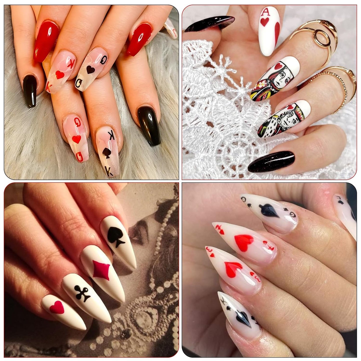 8 Sheets Poker Nail Art Stickers - Playing Card & Vegas Casino Theme Self-Adhesive 3D Nail Decals for DIY Slot Machine Winner Manicure