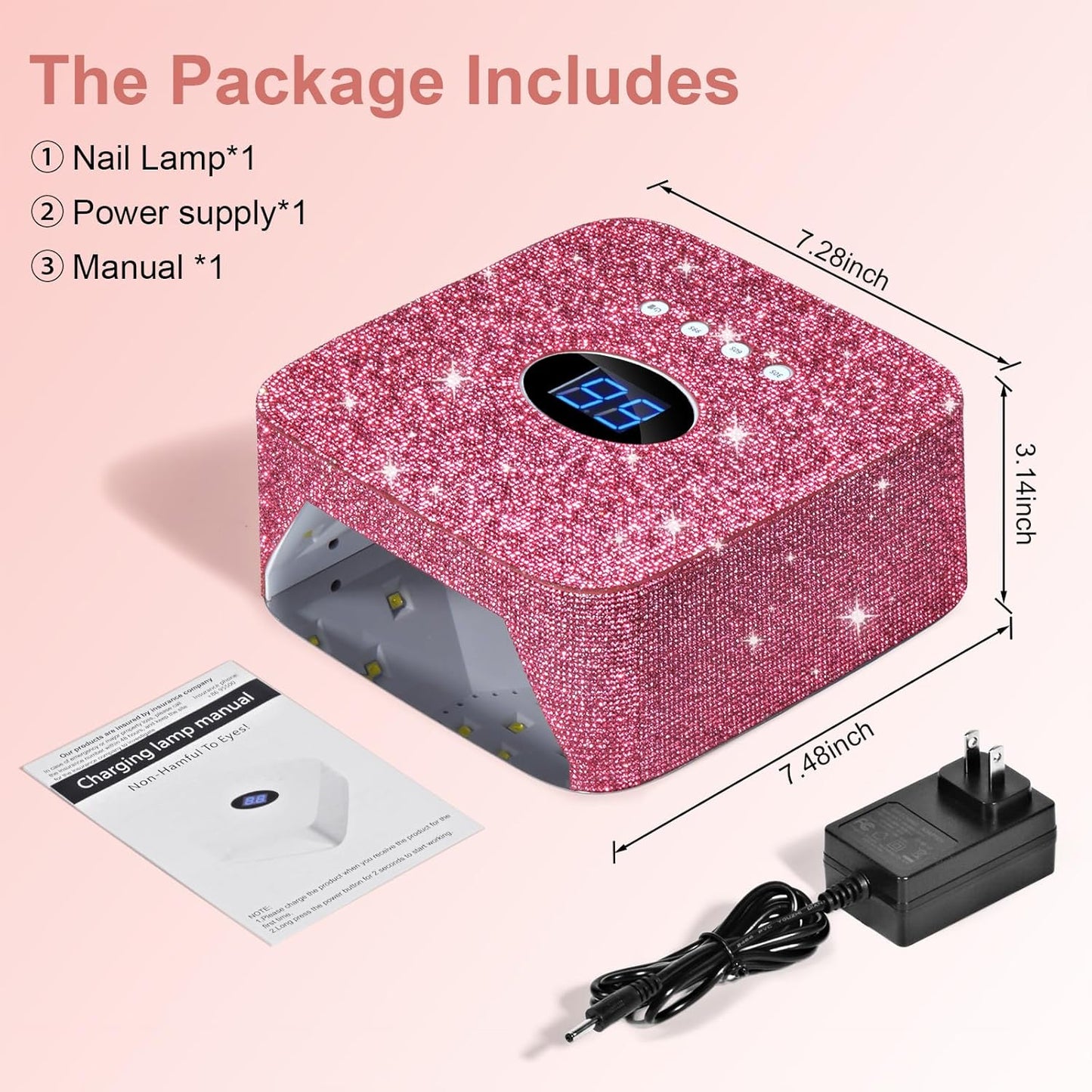 Cordless UV Nail Lamp, 54W Rechargeable UV Light for Gel Nails, Nail Dryer with 3 Timer Modes, Professional Quick Dry Curing Lamp for Salon & Home (Red Diamond)