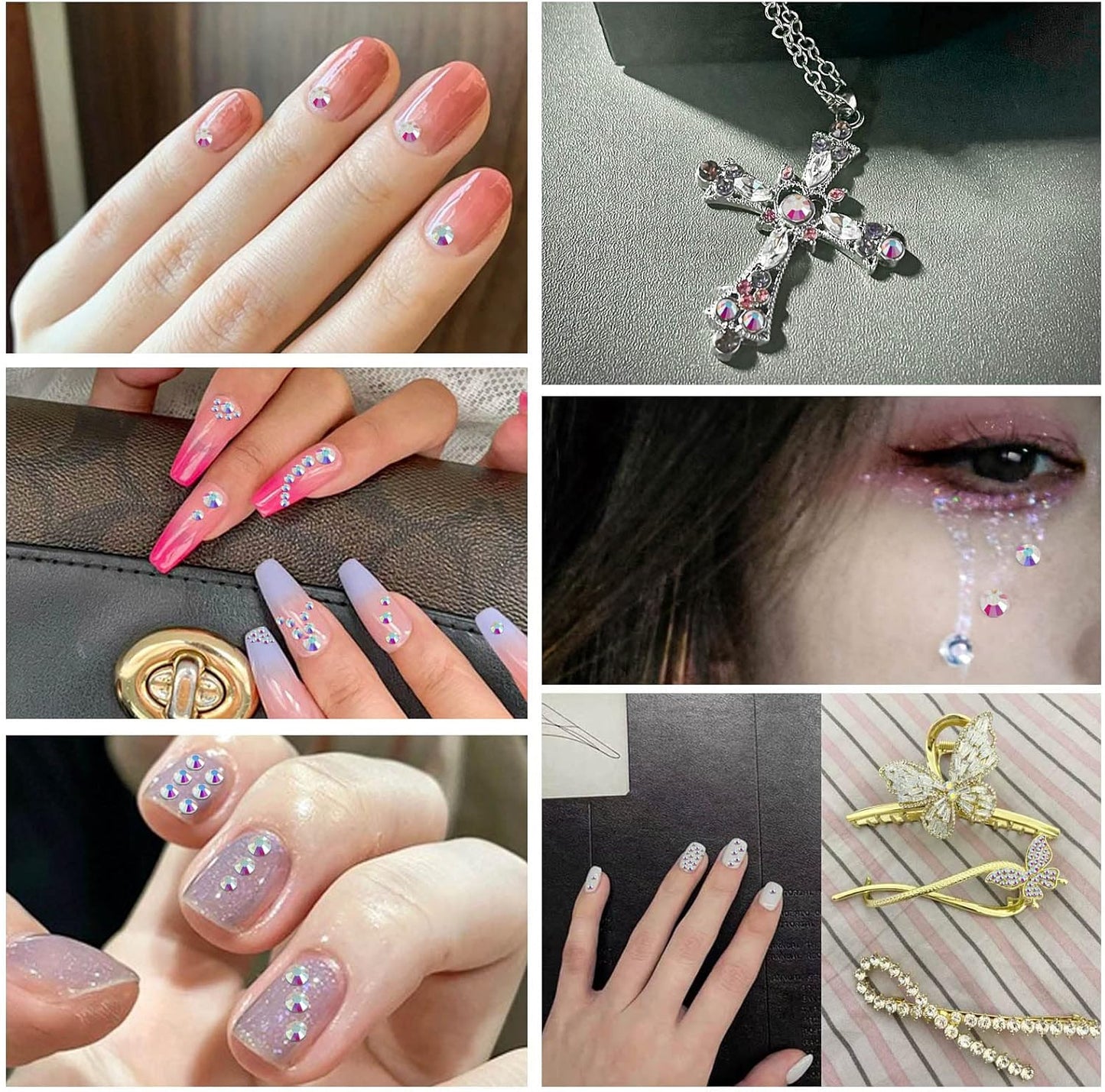 Beadsland 7200pcs Flatback Rhinestones,Transparent Rhinestone Nail Gems Round Crystal Rhinestones for Crafts,Mixed 6 Sizes with Wax Pencil Kit, SS3-SS10,Transparent AB
