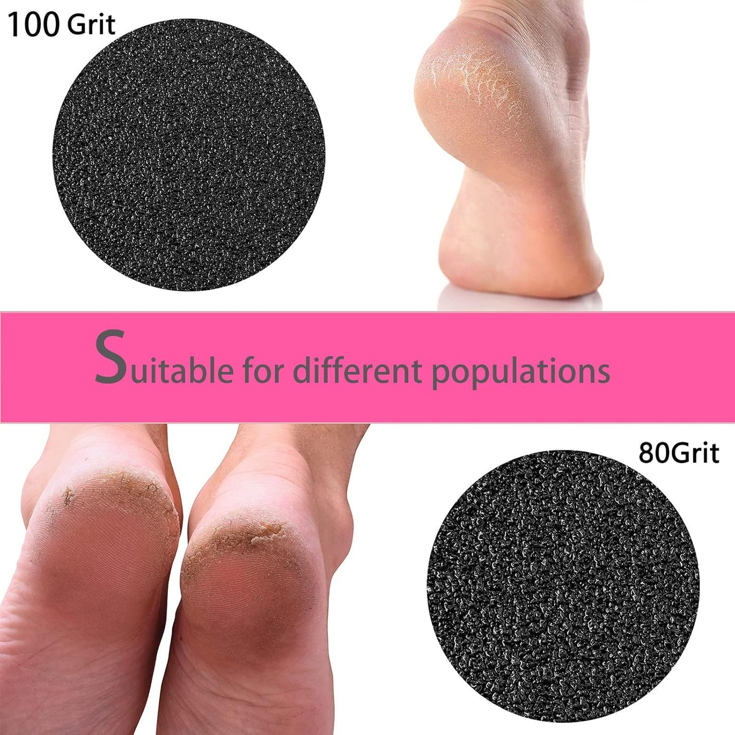 60pcs Replaceable Sandpaper Refill Discs for Electric Foot File Callus Remover Hard Dry Dead Skin Removal (pink10)