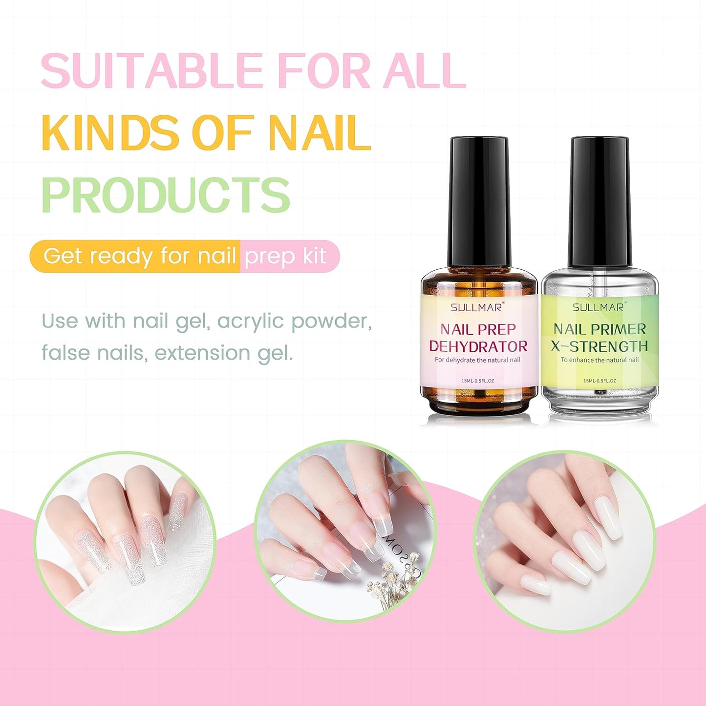 15ml Nail Prep Dehydrator & Primer X-Strength Set - Nail Bonding Kit with Cuticle Oil & Strengthener