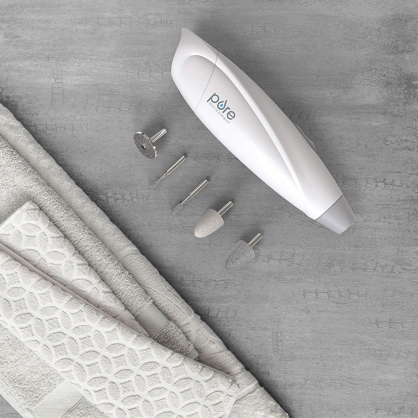 Pure Enrichment PureNails Express Cordless Manicure and Pedicure System - Portable, Battery-Powered Nail File with 5 Interchangeable Attachments, 2 Speeds and Storage Bag - Ideal for Travel & Home