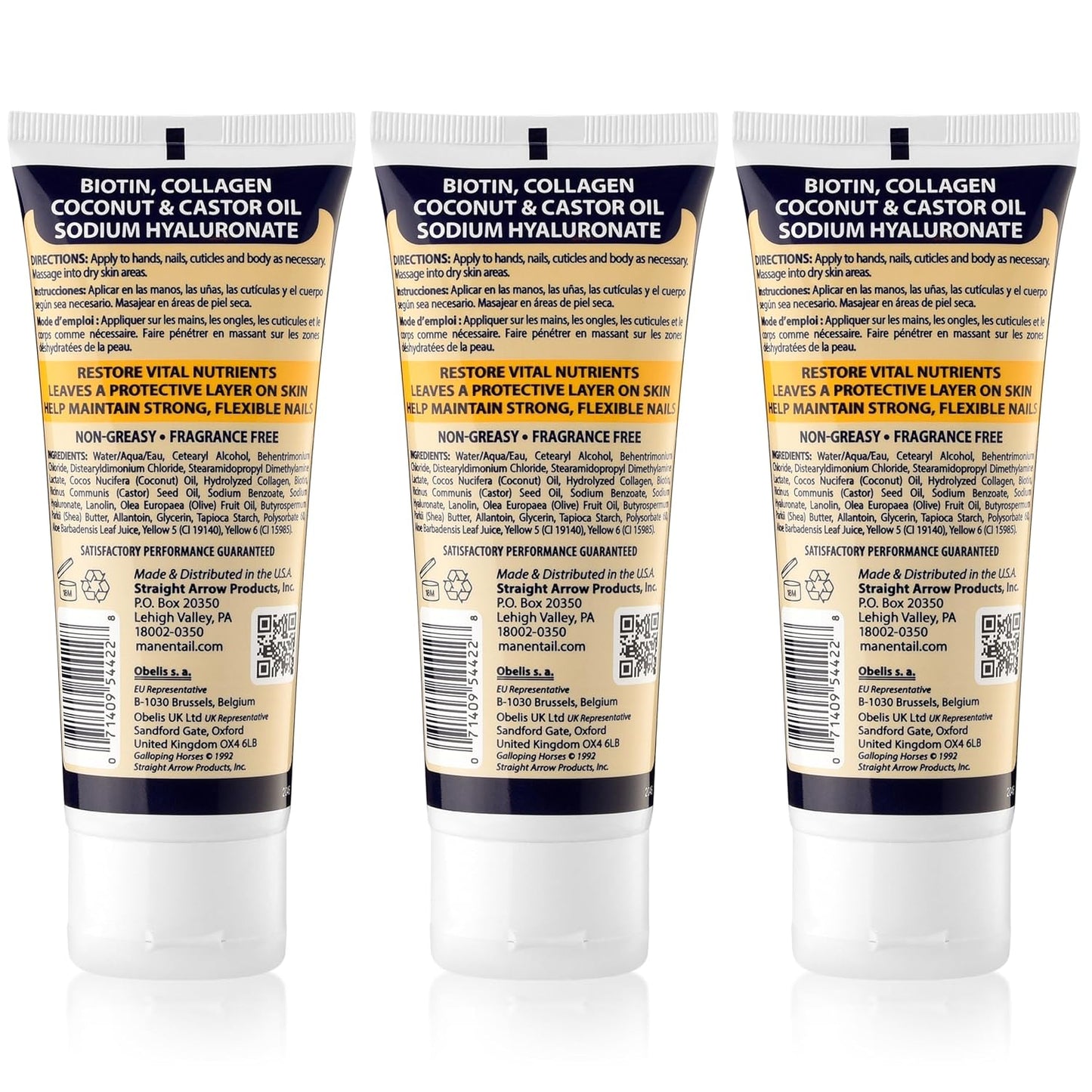 Mane 'n Tail Hoofmaker Hand & Nail Therapy (3.4 Oz Each, 3 Pack) – Fragrance-Free, Biotin & Collagen-Enriched Moisturizing Cream for Dry, Cracked Skin & Nails