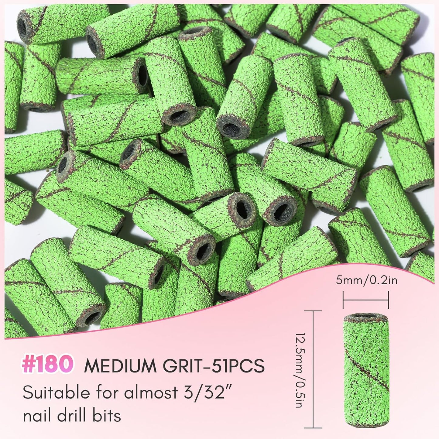 Makartt Sanding Bands for Nail Drill:100 Pcs Small Nail Sanding Files With 2025 Upgrade Design 3.1mm Mandrel Bits,180 Medium Grits (Green, #180)