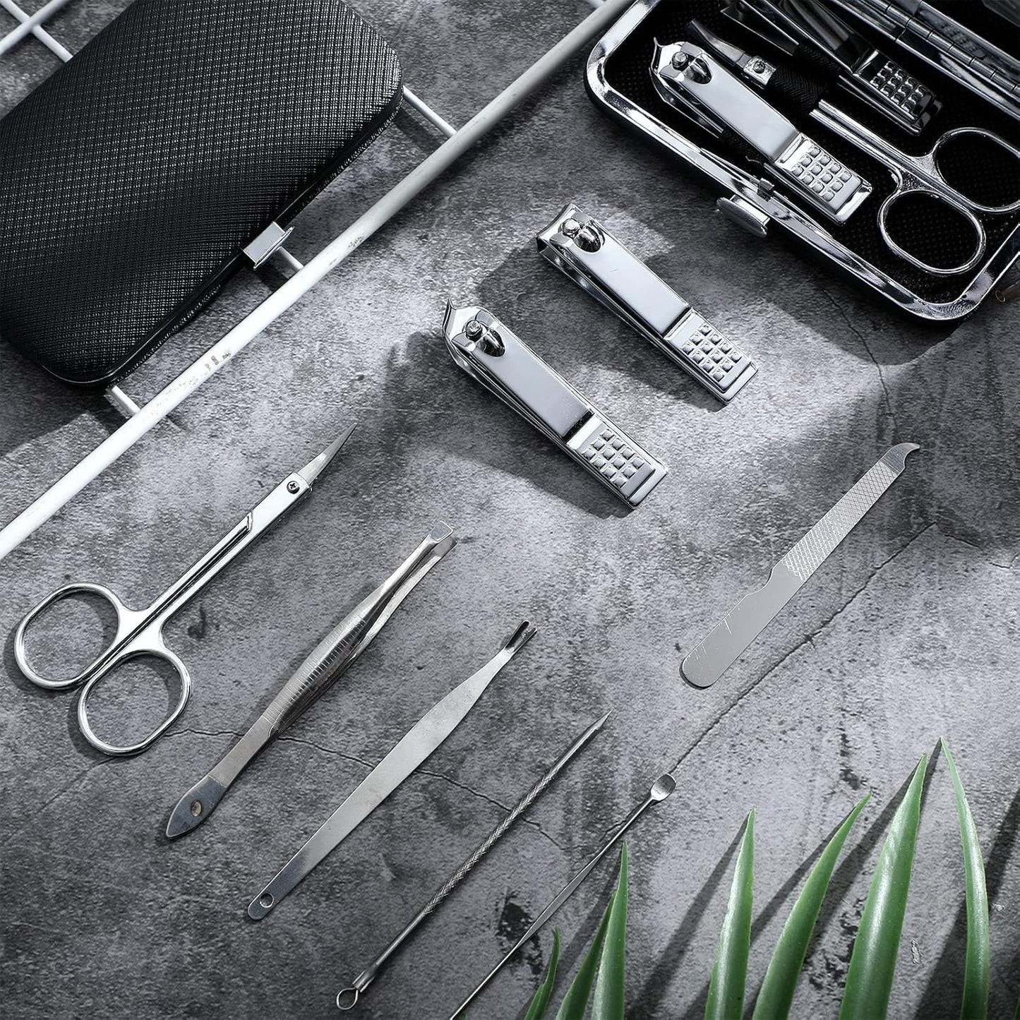 Hanaive 6 Set Manicure Set 48Pcs Nail Clippers Pedicure Kit 8 in 1 Stainless Steel Grooming Kit Professional Nail Care Tools with Luxurious Travel Case for Men Women Gift(Black)