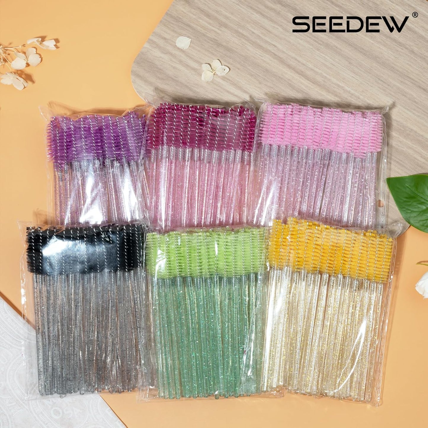 500 Pieces Eyelashes/Eyebrows Brushes, 10CM Lash Removal Cleaning Tools, Crystal Handle, Makeup Tools Mascara Wands(Simple Packaging)-(Crystal Yellow)